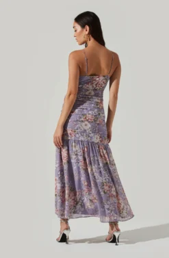 Kiana Floral Ruched Midi Dress -Larana Style Shop ADR100821 LAVENDERMULTIFLRL 4 scaled