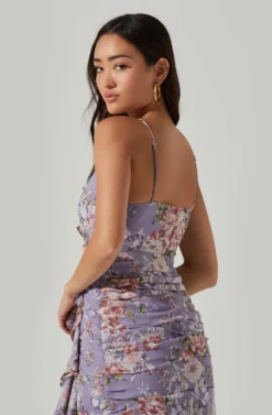 Kiana Floral Ruched Midi Dress -Larana Style Shop ADR100821 LAVENDERMULTIFLRL 5 scaled