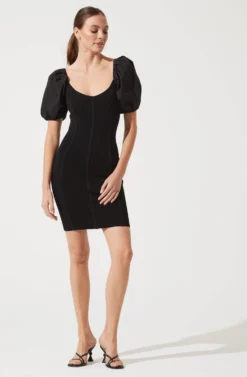 Balloon Sleeve Bodycon Dress -Larana Style Shop ADR100886 BLACK 859 scaled