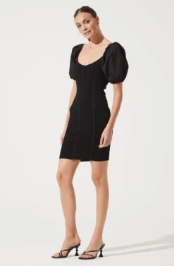 Balloon Sleeve Bodycon Dress -Larana Style Shop ADR100886 BLACK 860 scaled