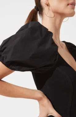 Balloon Sleeve Bodycon Dress -Larana Style Shop ADR100886 BLACK 862 scaled