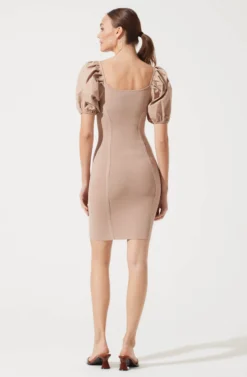 Balloon Sleeve Bodycon Dress -Larana Style Shop ADR100886 TAUPE 865 scaled