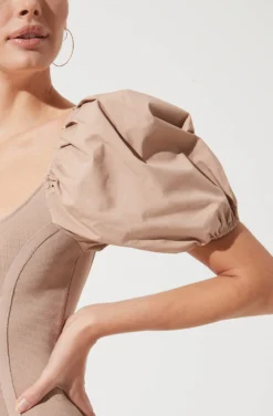 Balloon Sleeve Bodycon Dress -Larana Style Shop ADR100886 TAUPE 866 scaled