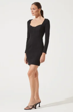 Long Sleeve Hook & Eye Front Bodycon Dress 14 Long Sleeve Hook & Eye Front Bodycon Dress -Larana Style Shop ADR100890 BLACK 868 scaled