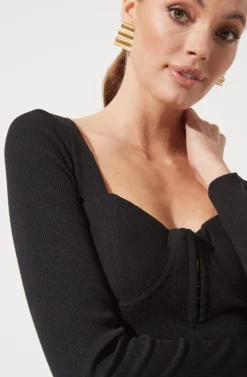 Long Sleeve Hook & Eye Front Bodycon Dress 15 Long Sleeve Hook & Eye Front Bodycon Dress -Larana Style Shop ADR100890 BLACK 870 scaled