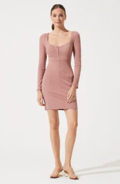 Long Sleeve Hook & Eye Front Bodycon Dress 20 Long Sleeve Hook & Eye Front Bodycon Dress -Larana Style Shop ADR100890 BLUSH 871 scaled