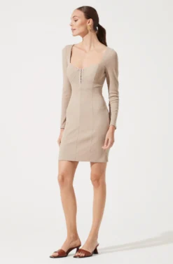 Long Sleeve Hook & Eye Front Bodycon Dress 17 Long Sleeve Hook & Eye Front Bodycon Dress -Larana Style Shop ADR100890 TAUPE 876 scaled