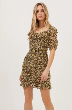 Short Sleeve Ruffle Neck Ruched Dress -Larana Style Shop ADR100891 BLACKGOLDDITSY 2 scaled