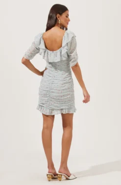 Short Sleeve Ruffle Neck Ruched Dress -Larana Style Shop ADR100891 TEALMULTIDITSY 5 scaled