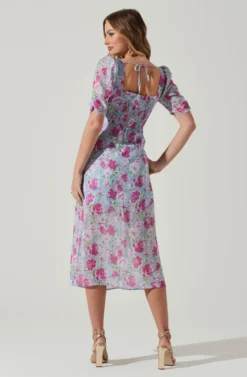 Floral Front Slit Milkmaid Midi Dress -Larana Style Shop ADR100913 BLUEMAGENTAFLORAL 6 scaled