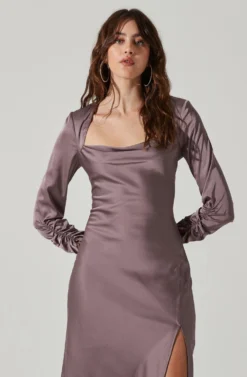 Gracie Long Sleeve Cutout Satin Midi Dress -Larana Style Shop ADR101065 DUSTYMAUVE 0089 scaled