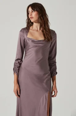 Gracie Long Sleeve Cutout Satin Midi Dress -Larana Style Shop ADR101065 DUSTYMAUVE 0093 scaled