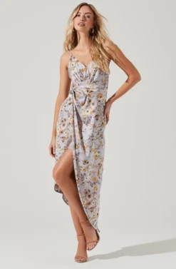Giselle Floral Twist Front Midi Dress -Larana Style Shop ADR101136 LAVENDERGOLDFLORAL 0229 scaled