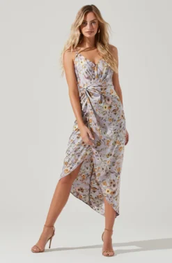 Giselle Floral Twist Front Midi Dress -Larana Style Shop ADR101136 LAVENDERGOLDFLORAL 0232 scaled