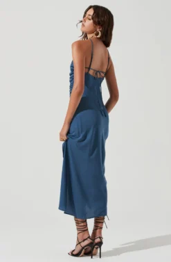 Front Slit Halter Satin Midi Dress -Larana Style Shop ADR101166 STEELBLUE 0492 scaled