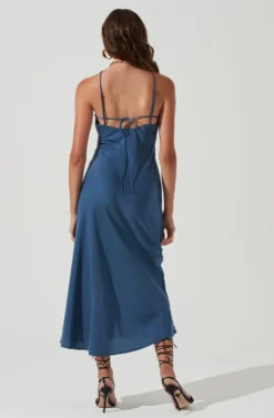 Front Slit Halter Satin Midi Dress -Larana Style Shop ADR101166 STEELBLUE 0495 scaled