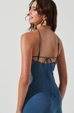 Front Slit Halter Satin Midi Dress -Larana Style Shop ADR101166 STEELBLUE 0496 scaled