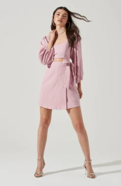 Center Cutout Wrap Skirt Mini Dress -Larana Style Shop ADR101202 PINK 2 scaled