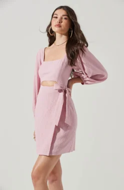 Center Cutout Wrap Skirt Mini Dress -Larana Style Shop ADR101202 PINK 4 scaled