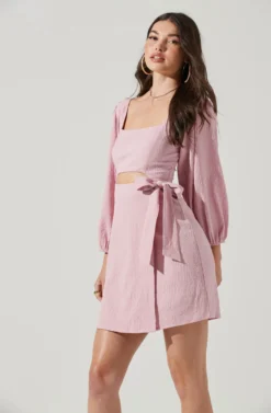Center Cutout Wrap Skirt Mini Dress -Larana Style Shop ADR101202 PINK 5 scaled