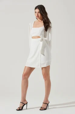 Center Cutout Wrap Skirt Mini Dress -Larana Style Shop ADR101202 WHITE 1 scaled