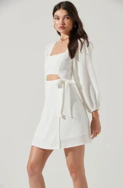 Center Cutout Wrap Skirt Mini Dress -Larana Style Shop ADR101202 WHITE 2 scaled