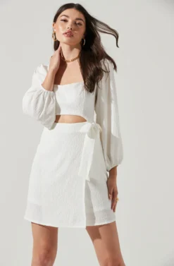 Center Cutout Wrap Skirt Mini Dress -Larana Style Shop ADR101202 WHITE 3 scaled