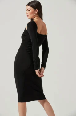 Long Sleeve Cinched Bust Cutout Midi Dress -Larana Style Shop ADR101218 BLACK 0927 scaled