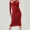Long Sleeve Cinched Bust Cutout Midi Dress