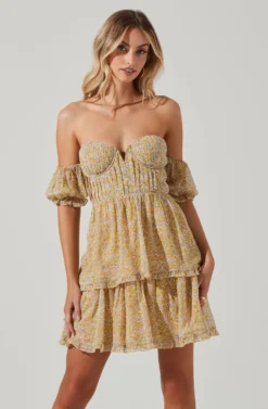 Off Shoulder Two Tier Floral Mini Dress 9 Off Shoulder Two Tier Floral Mini Dress -Larana Style Shop ADR101294 YELLOWMULTIFLORAL 01431 scaled
