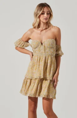 Off Shoulder Two Tier Floral Mini Dress 8 Off Shoulder Two Tier Floral Mini Dress -Larana Style Shop ADR101294 YELLOWMULTIFLORAL 01441 scaled