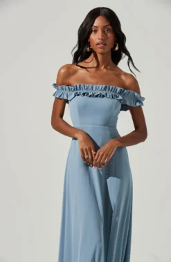 Venetia Off Shoulder Ruffle Trim Maxi Dress -Larana Style Shop ADR101300 STEELBLUE 4 scaled