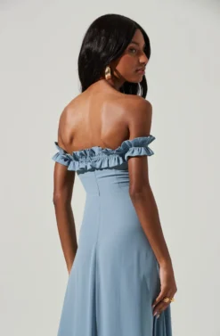 Venetia Off Shoulder Ruffle Trim Maxi Dress -Larana Style Shop ADR101300 STEELBLUE 5 scaled