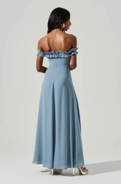 Venetia Off Shoulder Ruffle Trim Maxi Dress -Larana Style Shop ADR101300 STEELBLUE 6 scaled