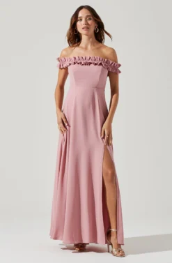 Venetia Off Shoulder Ruffle Trim Maxi Dress -Larana Style Shop ADR101300 VINTAGEROSE 1 scaled