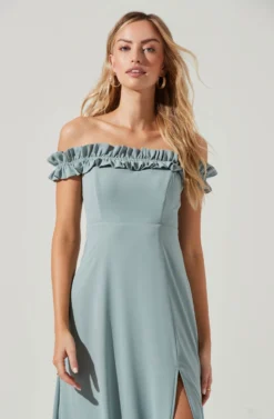 Venetia Off Shoulder Ruffle Trim Maxi Dress -Larana Style Shop ADR10130 LIGHTSAGE 0182 14 scaled