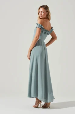 Venetia Off Shoulder Ruffle Trim Maxi Dress -Larana Style Shop ADR10130 LIGHTSAGE 0182 15 scaled