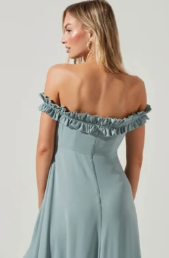 Venetia Off Shoulder Ruffle Trim Maxi Dress -Larana Style Shop ADR10130 LIGHTSAGE 0182 8 scaled