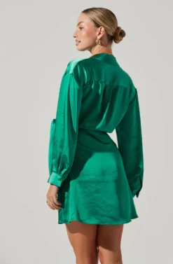 Satin Wrap Mini Dress -Larana Style Shop ADR101376 EMERALD 4 scaled