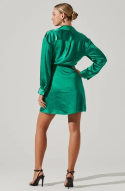 Satin Wrap Mini Dress -Larana Style Shop ADR101376 EMERALD 5 scaled