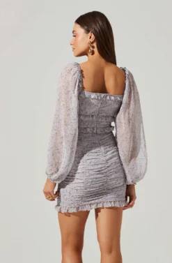Floral Long Sleeve Ruched Skirt Mini Dress -Larana Style Shop ADR101445C PERIWINKLEDITSY 4 scaled