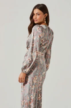 Floral Deep V Long Sleeve Maxi Dress -Larana Style Shop ADR101502 SILVERFLORAL 4 scaled