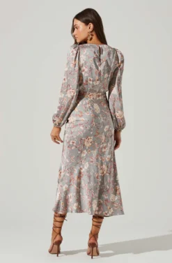 Floral Deep V Long Sleeve Maxi Dress -Larana Style Shop ADR101502 SILVERFLORAL 5 scaled