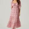 Floral Smocked Waist Tiered Midi Dress
