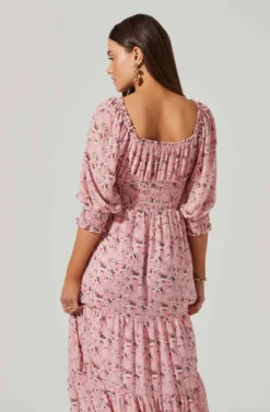 Floral Smocked Waist Tiered Midi Dress 8 Floral Smocked Waist Tiered Midi Dress -Larana Style Shop ADR101527 PINKFLORAL 5 5 scaled