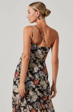 Emmylou Floral One Shoulder Midi Dress -Larana Style Shop ADR101528 BLACKFLORAL 4 scaled