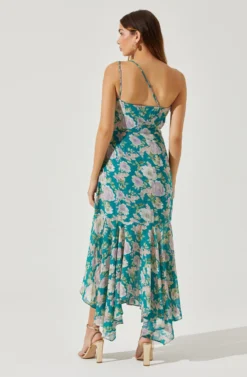 Emmylou Floral One Shoulder Midi Dress -Larana Style Shop ADR101528 GREENPURPLEFLORAL 5 scaled