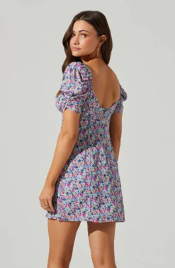 Floral Square Neck Puff Sleeve Mini Dress -Larana Style Shop ADR101546 BLUEFUCHSIAFLORAL 3 scaled