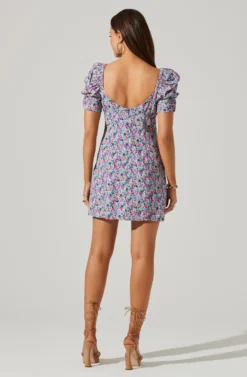 Floral Square Neck Puff Sleeve Mini Dress -Larana Style Shop ADR101546 BLUEFUCHSIAFLORAL 4 scaled