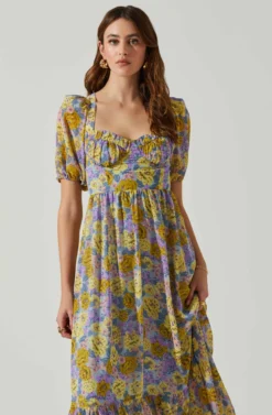 Floral Sweetheart Neck Midi Dress -Larana Style Shop ADR101552 GOLDPURPLEFLORAL 3 scaled